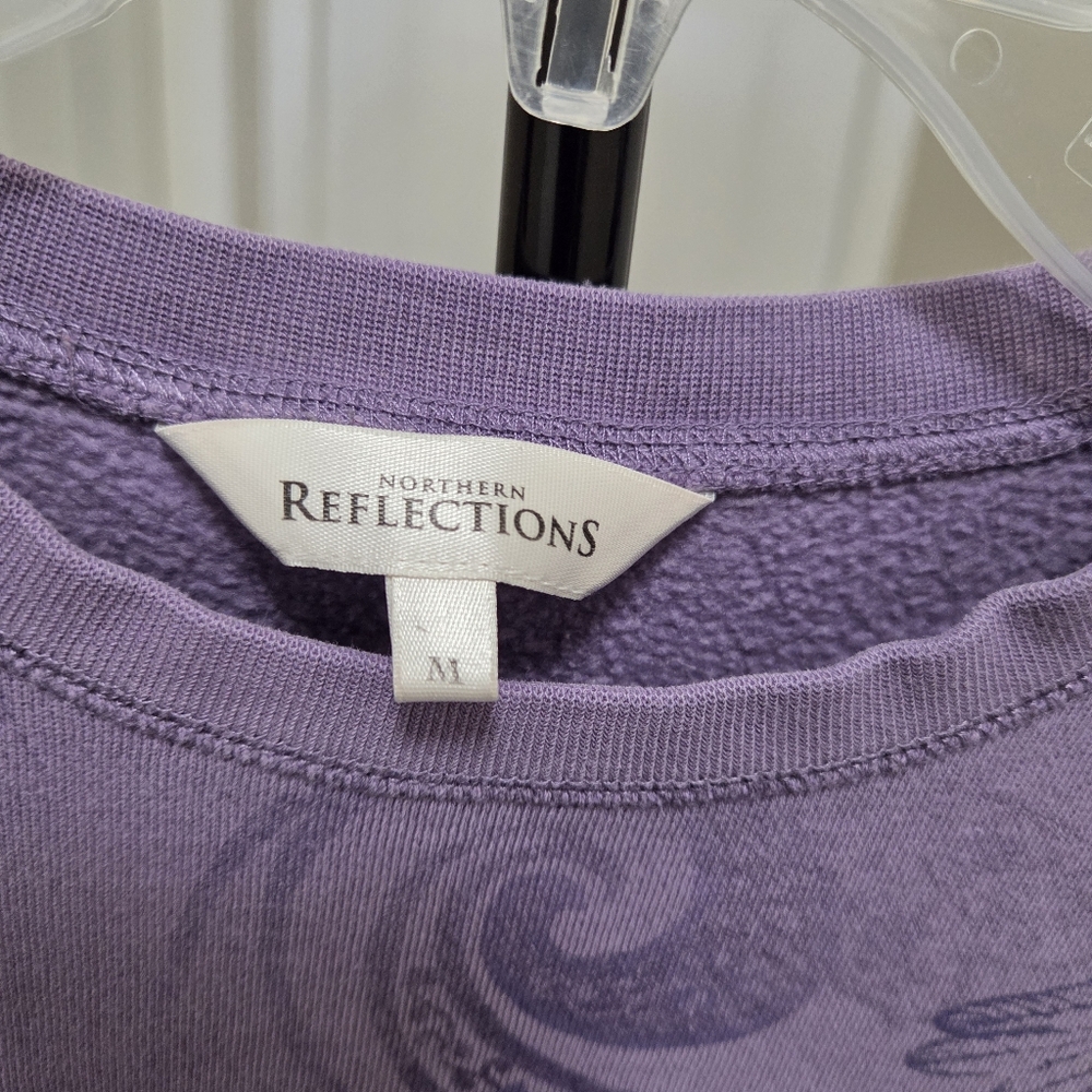 Northern Reflections Purple Cotton Blend Sweatshirt | Bird Print Crewneck Cozy - Picture 4 of 8